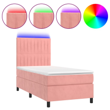 vidaXL rózsaszín bársony rugós és LED-es ágy matraccal 90x190 cm (3136220) ágy és ágykellék