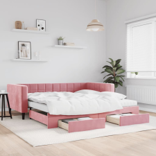 vidaXL rózsaszín kihúzható bársony heverő fiókkal 100 x 200 cm bútor