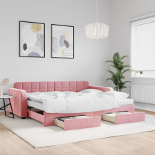 vidaXL rózsaszín kihúzható bársony heverő fiókkal 90 x 200 cm ágy és ágykellék