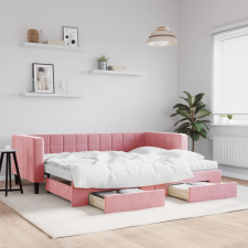 vidaXL rózsaszín kihúzható bársony heverő fiókkal 90 x 200 cm ágy és ágykellék