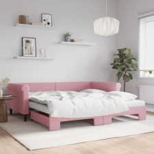 vidaXL rózsaszín kihúzható bársony heverő matraccal 100 x 200 cm ágy és ágykellék