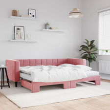 vidaXL rózsaszín kihúzható bársony heverő matraccal 80 x 200 cm ágy és ágykellék