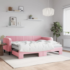 vidaXL rózsaszín kihúzható bársony heverő matraccal 90 x 200 cm ágy és ágykellék