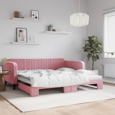 vidaXL rózsaszín kihúzható bársonyheverő 100 x 200 cm ágy és ágykellék