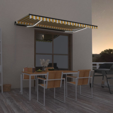 vidaXL sárga és fehér kézzel kihúzható LED-es napellenző 450 x 300 cm kerti bútor