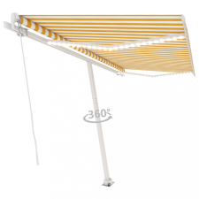 vidaXL Sárga és fehér kézzel kihúzható LED-es napellenző 450 x 350 cm kerti bútor
