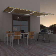 vidaXL sárga és fehér kézzel kihúzható LED-es napellenző 600 x 350 cm kerti bútor
