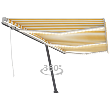 vidaXL sárga és fehér kézzel kihúzható LED-es napellenző 600 x 350 cm kerti bútor