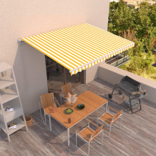 vidaXL sárga és fehér kézzel kihúzható napellenző 450 x 300 cm kerti bútor