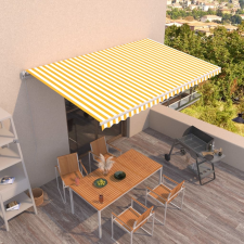 vidaXL sárga és fehér kézzel kihúzható napellenző 500 x 300 cm kerti bútor