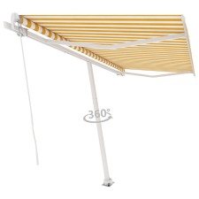 vidaXL sárga és fehér kézzel kihúzható póznás napellenző 450 x 300 cm kerti bútor