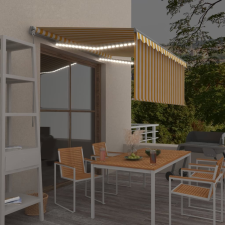 vidaXL sárga és fehér kihúzható LED-es napellenző redőnnyel 3,5x2,5 m kerti bútor