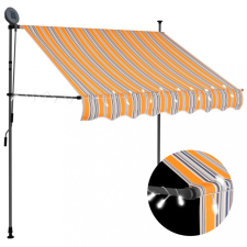 vidaXL Sárga és kék kézzel feltekerhető LED-es napellenző 150 cm kerti bútor