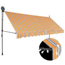 vidaXL sárga és kék kézzel kihúzható LED-es napellenző 350 cm kerti bútor