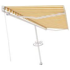 vidaXL sárga-fehér kézzel kihúzható póznás napellenző 500 x 300 cm kerti bútor
