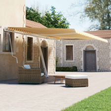 vidaXL Sárga-fehér kézzel kihúzható póznás napellenző 500 x 300 cm kerti bútor