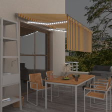 vidaXL sárga-fehér redőnyös, LED-es, szélérzékelős napellenző 3,5x2,5m kerti bútor