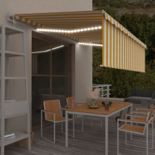 vidaXL sárga-fehér redőnyös, LED-es, szélérzékelős napellenző 5 x 3 m kerti bútor