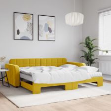 vidaXL sárga kihúzható bársony heverő matraccal 90 x 200 cm ágy és ágykellék