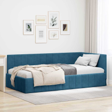 vidaXL Sarokágy keret fejtámlával Kék 90 x 200 cm Bársony ágy és ágykellék