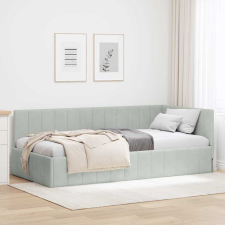 vidaXL Sarokágy keret fejtámlával Világosszürke 90 x 200 cm Bársony ágy és ágykellék