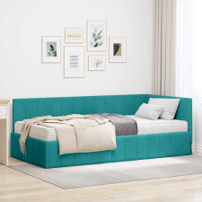 vidaXL Sarokágy keret matracmal fejtámlával Türkiz 90 x 200 cm Bársony ágy és ágykellék