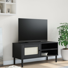 vidaXL SENJA fekete rattanhatású tömör fenyő TV-szekrény 106x40x49 cm bútor