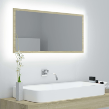 vidaXL sonoma színű LED-es forgácslap fürdőszobai tükör 90x8,5x37 cm fürdőszoba bútor