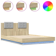 vidaXL sonoma tölgy színű ágykeret fejtámlával és LED-ekkel 140x200 cm (3210012) ágy és ágykellék