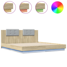 vidaXL sonoma tölgy színű ágykeret fejtámlával és LED-ekkel 160x200 cm (3209998) ágy és ágykellék