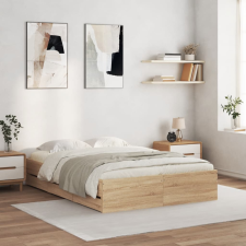 vidaXL sonoma-tölgyszínű szerelt fa ágykeret fiókokkal 135 x 190 cm ágy és ágykellék