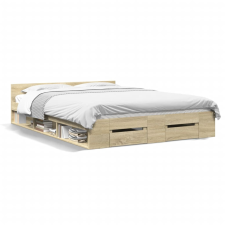 vidaXL sonoma-tölgyszínű szerelt fa ágykeret fiókokkal 135 x 190 cm ágy és ágykellék