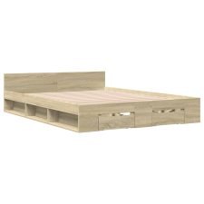 vidaXL sonoma-tölgyszínű szerelt fa ágykeret fiókokkal 135 x 190 cm ágy és ágykellék