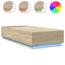 vidaXL sonoma tölgyszínű szerelt fa ágykeret LED-del 90 x 200 cm (3209634) ágy és ágykellék