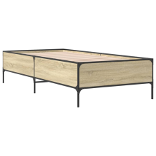 vidaXL sonoma tölgyszínű szerelt fa és fém ágykeret 100 x 200 cm (844962) ágy és ágykellék