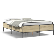 vidaXL sonoma tölgyszínű szerelt fa és fém ágykeret 120 x 190 cm ágy és ágykellék