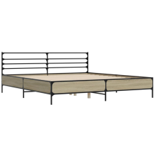 vidaXL sonoma tölgyszínű szerelt fa és fém ágykeret 200 x 200 cm (3280063) ágy és ágykellék