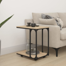 vidaXL sonoma-tölgyszínű szerelt fa kisasztal kerekekkel 50x35x55,5 cm bútor