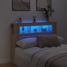 vidaXL sonoma-tölgyszínű szerelt fa LED-es fejtámla 140x18,5x103,5 cm ágy és ágykellék