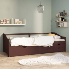 vidaXL Sötétbarna 3-személyes tömör fenyőfa kanapéágy fiókokkal 90x200cm ágy és ágykellék