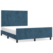 vidaXL sötétkék bársony ágykeret fejtámlával 140 x 200 cm (3125883) ágy és ágykellék
