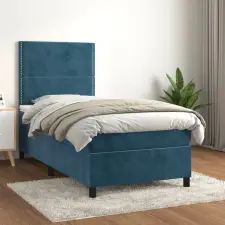 vidaXL sötétkék bársony rugós ágy matraccal 100 x 200 cm ágy és ágykellék