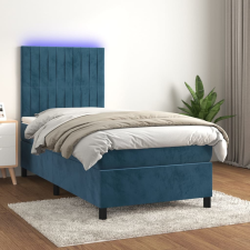 vidaXL sötétkék bársony rugós és LED-es ágy matraccal 100x200 cm ágy és ágykellék