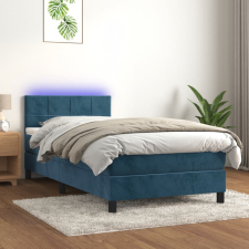 vidaXL sötétkék bársony rugós és LED-es ágy matraccal 100x200 cm ágy és ágykellék