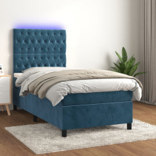 vidaXL sötétkék bársony rugós és LED-es ágy matraccal 100x200 cm ágy és ágykellék