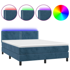 vidaXL sötétkék bársony rugós és LED-es ágy matraccal 140x190 cm (3134343) ágy és ágykellék