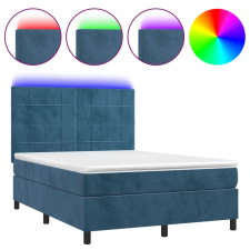 vidaXL sötétkék bársony rugós és LED-es ágy matraccal 140x190 cm (3136123) ágy és ágykellék