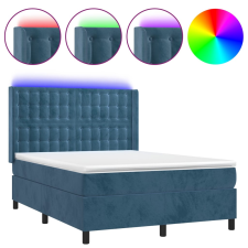 vidaXL sötétkék bársony rugós és LED-es ágy matraccal 140x190 cm (3139803) ágy és ágykellék