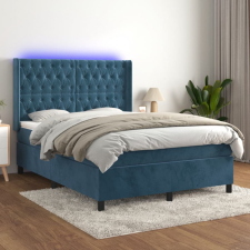 vidaXL sötétkék bársony rugós és LED-es ágy matraccal 140x200 cm ágy és ágykellék