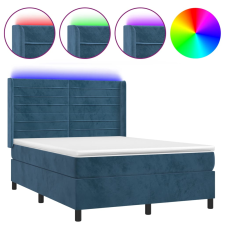 vidaXL sötétkék bársony rugós és LED-es ágy matraccal 140x200 cm (3139629) - Ágyak és ágykeretek ágy és ágykellék